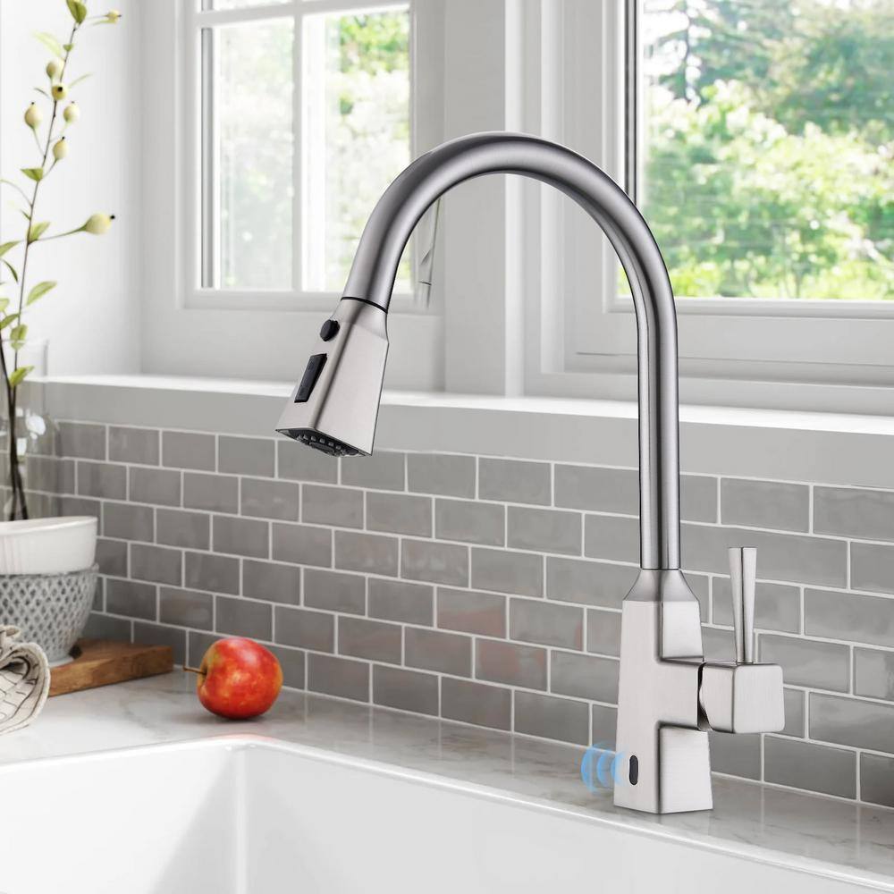Brushed Nickel Touchless Kitchen Faucet with Pull-Down Sprayer