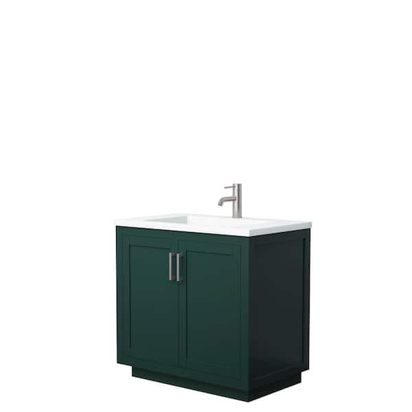 Wyndham Collection Miranda 36 in. W x 22 in. D x 34.25 in. H Single Bath Vanity in Green with Matte White Solid Surface Top
