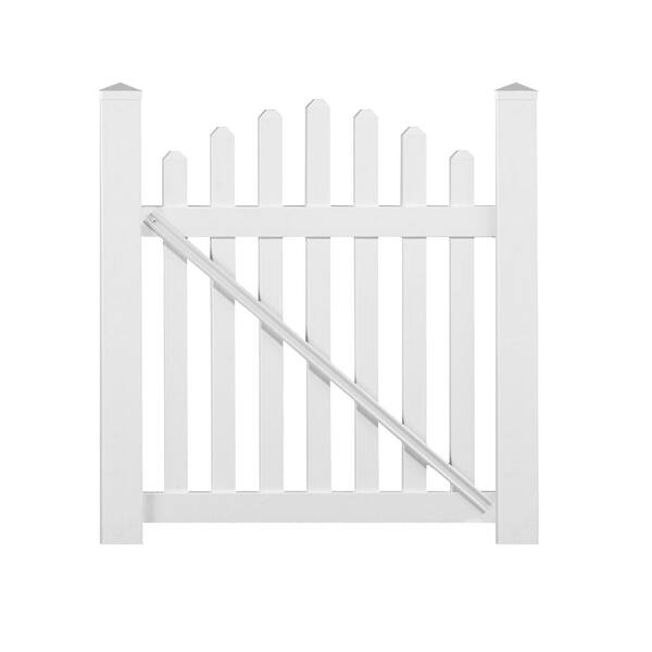 Weatherables Sanibel 4.4 ft. W x 4 ft. H White Vinyl Picket Fence Gate Kit