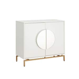 Home Source White Console Bar Cabinet with Half Moon Handles