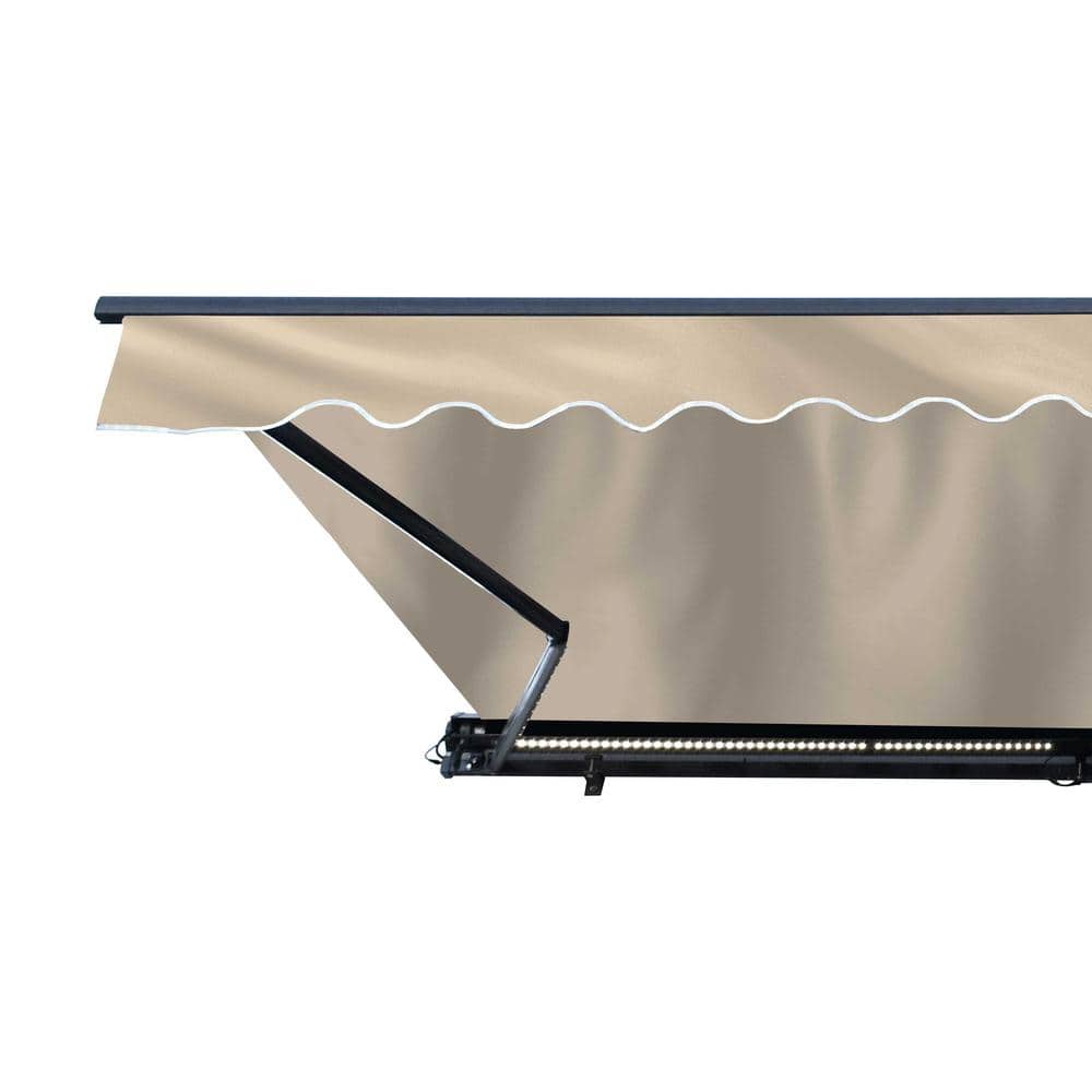 Ivory Semi-Cassette Motorized Patio Awning with LED Lights