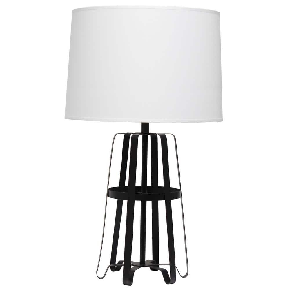 Adjustable Bronze Cage Table Lamp with White Shade