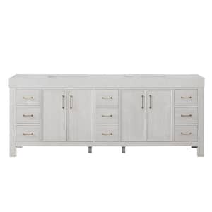 Leon 84 in. W x 22 in. D x 34 in. H Double Freestanding Bath Vanity in Washed White with White Composite Stone Top