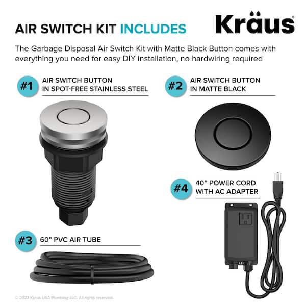 Garbage Disposal KRAUS Air Switch Kit In Matte Black With Push Button ...