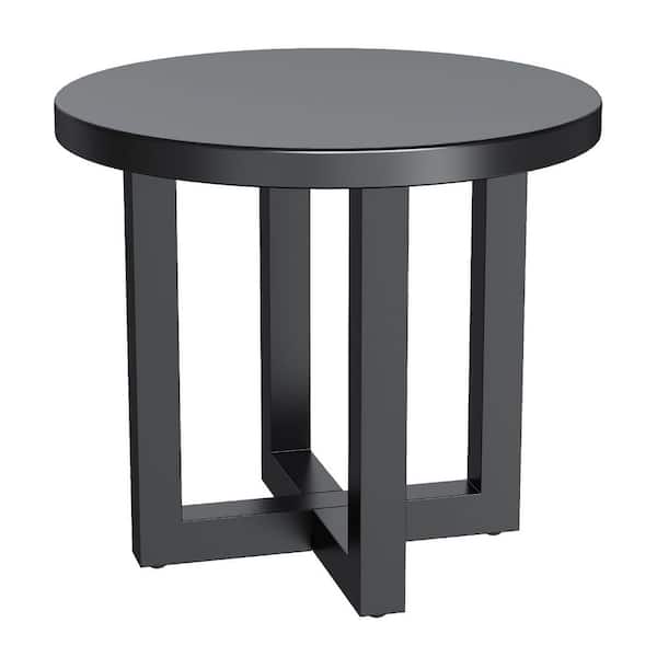 Metal Outdoor Round 2-Tier Sturdy Patio End Table Weather Resistant 18.5 x 18.5 x 16.5 for Pool Porch Black