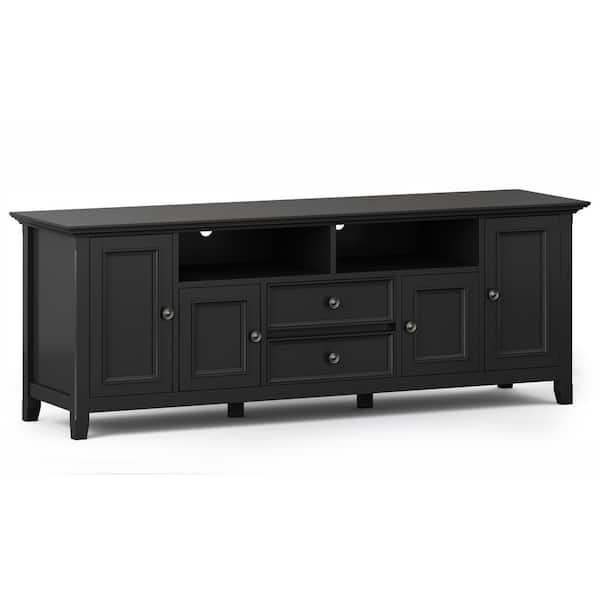 Simpli Home Amherst SOLID WOOD 72 in. W Transitional 1-Drawer TV Media Stand in Black For TVs up to 80 in.