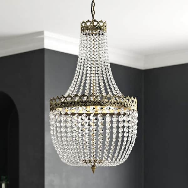 Cheyenne 5-Light 19.6 in. Bronze Crystal Antique Empire Lantern Dimmable Chandeliers Living Foyer Lighting