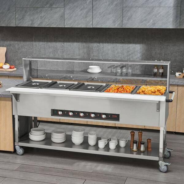 5-Pan Commercial Food Warmer 103 Qt. Stainless Steel 3750 Watt Buffet Electric Steam Table Specialty Flatware