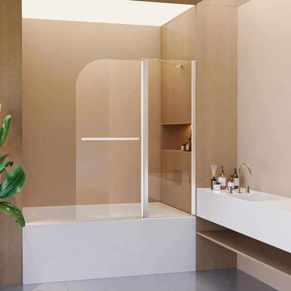 Zeus & Ruta 43 in. W x 58 in. H Frameless Pivot Tub Door in Chrome with 6mm Thick Clear Tempered Glass