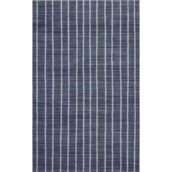 Orton Distressed Ticking Stripe Non-Slip Machine-Washable Navy/Cream 8 ft. x 10 ft. Area Rug