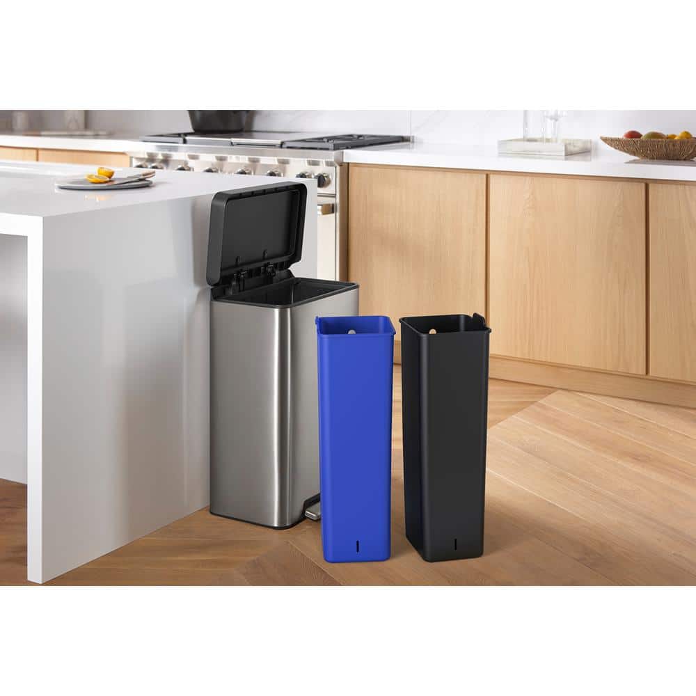 Stainless Steel Dual Compartment Kitchen Trash Can with Pedal