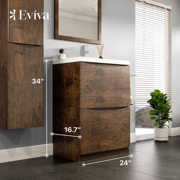 Smile 24 in. W x 16 in. D x 33.5 in. H Bathroom Vanity in Rosewood with White Acrylic Top with White Sink