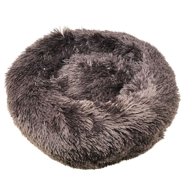 PET LIFE Medium Brown Nestler High-Grade Plush and Soft Rounded Dog Bed