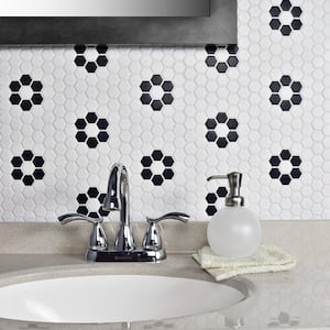 Metro 1 in. Hex Matte White with Flower 10-1/4 in. x 11-7/8 in. Porcelain Mosaic Tile (8.6 sq. ft./Case)