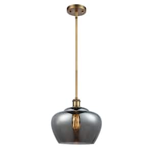 Fenton 1-Light Brushed Brass Shaded Pendant Light with Plated Smoke Glass Shade