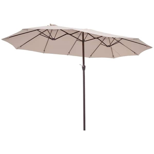 JEAREY 15 ft. x 9 ft. Large Market Patio Umbrella Steel Double-Side Outdoor Umbrella in Beige