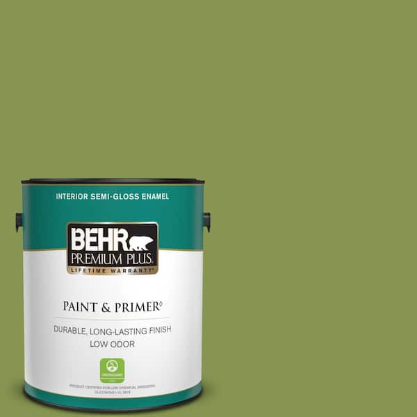 BEHR PREMIUM PLUS 1 gal. #M360-6 Bold Avocado Semi-Gloss Enamel Low Odor Interior Paint & Primer