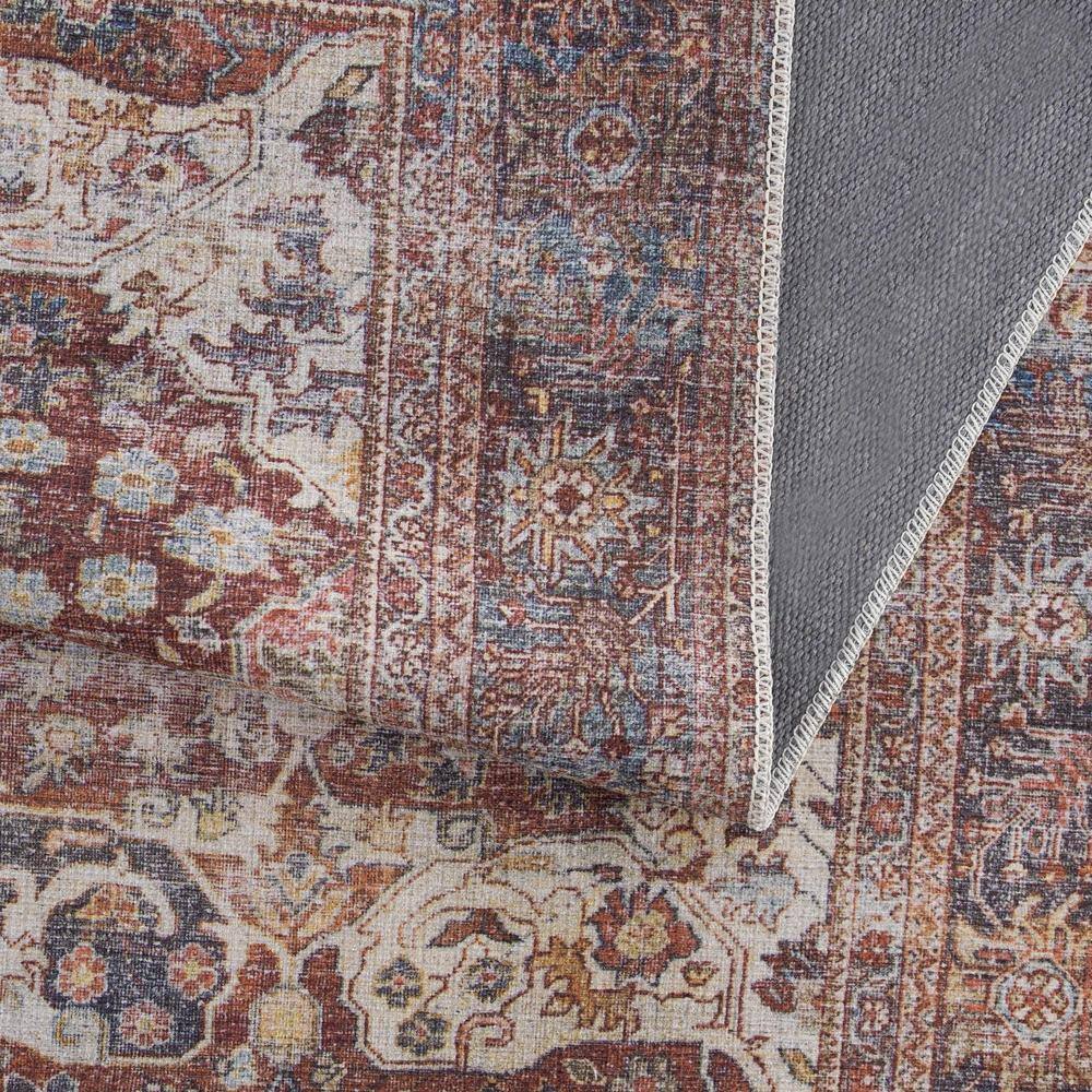 Elki Red and Blue Polyester Oriental Washable Rug 5'3" x 7'3"