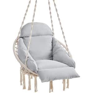 Hammock Chair with Large Thick Cushion, Cloud White and Gray