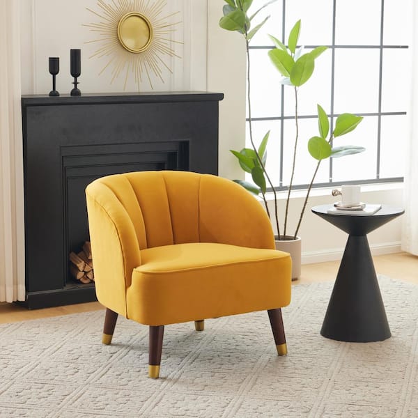 Noble House Heras New Velvet Orange Modern Barrel Club Chair
