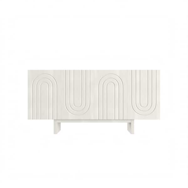 White MDF 4-Door 62.99 in. Wood Grain Buffet Sideboard with MDF Legs For Living Room, Foyer and Kitchen-Dining Room
