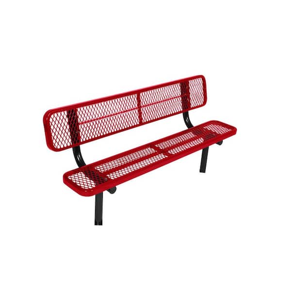 In-Ground 8 ft. Red Diamond Commercial Park Bench with Back
