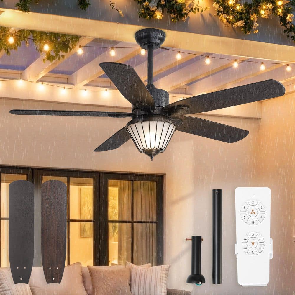 Waterproof Window Fan HINNIXY 52 In Black Outdoor Ceiling Fans with Light Remote Control ...
