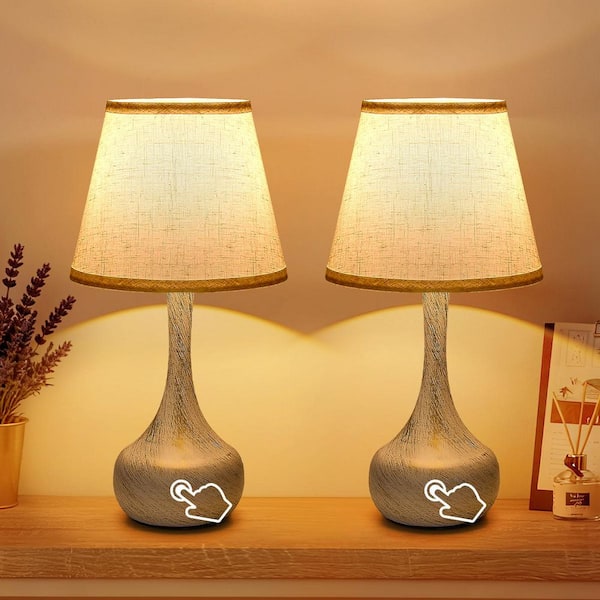 16.6 in. Set of 2 Black Farmhouse Integrated LED Touch Table Lamp with Fabric Shade for Bedroom, Living Room