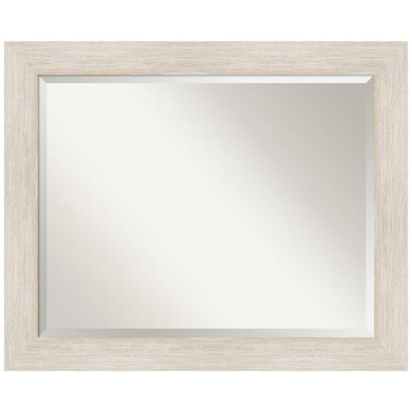 Hardwood Whitewash 32.75 in. x 26.75 in. Rustic Rectangle Framed Bathroom Vanity Wall Mirror