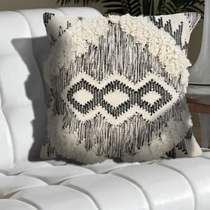 Ranch Style Ivory and Black Geometric Hypoallergenic Polyester 20 in. x 20 in. Indoor  Throw Pillow