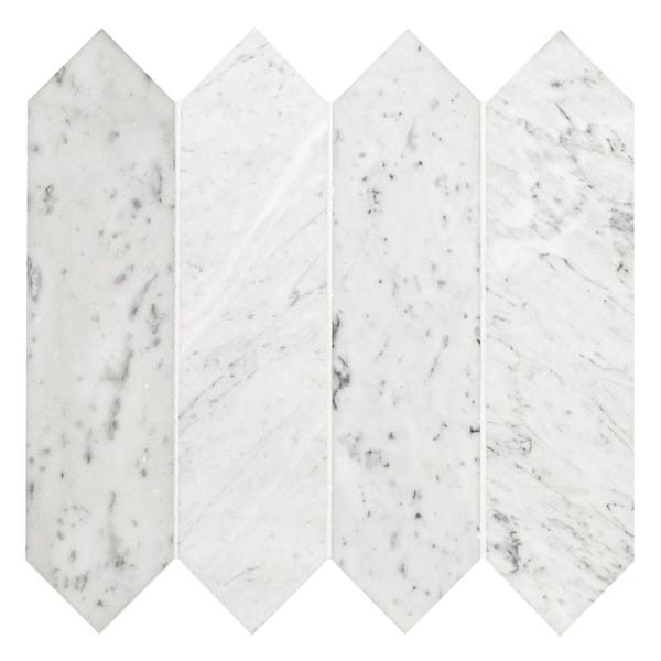 MSI Take Home Tile Sample - Carrara White Picket 6 in. x 6 in. x 8 mm Honed Marble Mosaic Tile