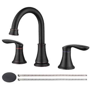 Modern 8 in. Widespread Double-Handle 360-Degree Swivel Spout Bathroom Faucet w/Drain Kit Included in Oil Rubbed Bronze