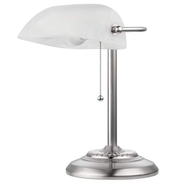 Globe Electric LED for Life 1-Light Brushed Steel and Frosted Glass Shade Banker Lamp