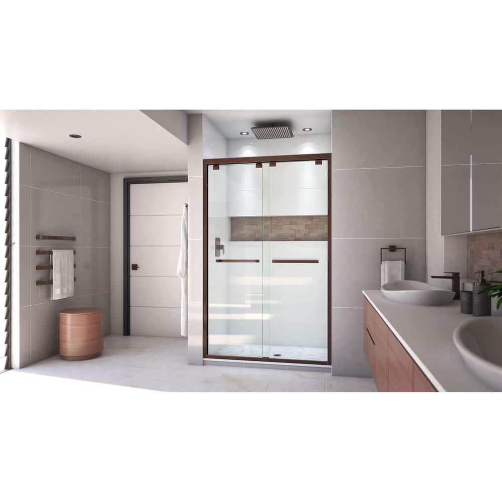 Encore 44-54" Frameless Clear Glass Sliding Shower Door with Oil Rubbed Bronze Finish