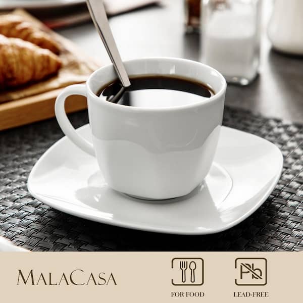 MALACASA Elisa 7.4 oz. White Porcelain Espresso/Cappuccino Cups