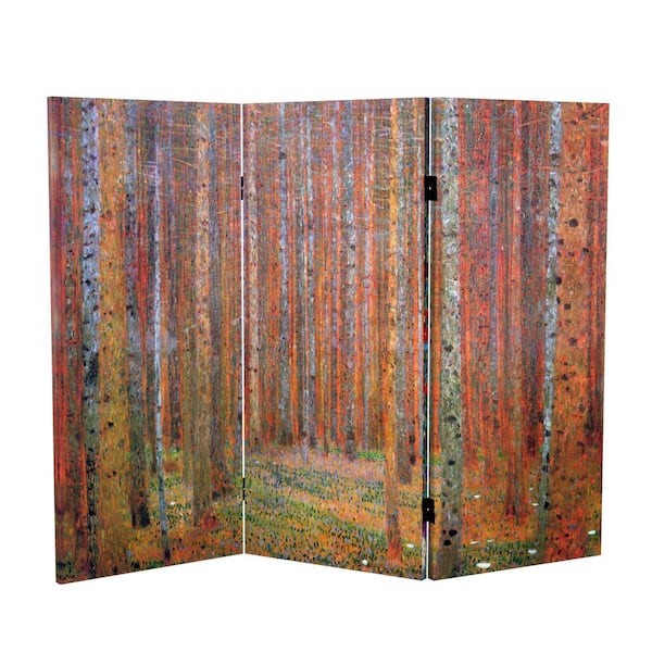 RED LANTERN 3 ft. Short Works of Klimt Canvas 3-Panel Folding Screen