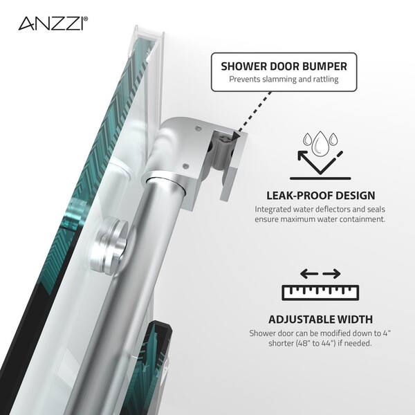 ANZZI Ozean 56 to 60 in. W x 76 in. H Frameless Sliding Shower