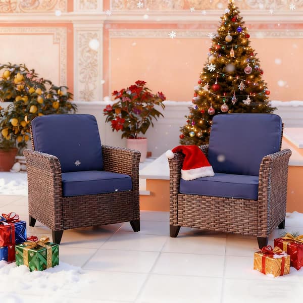 Wicker Outdoor Patio Lounge Chair with Cushion (2-Pack)