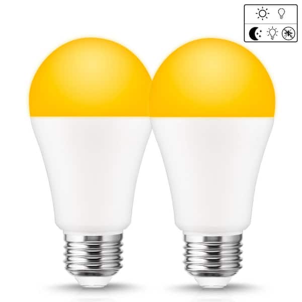 YANSUN 12-Watt, 100-Watt Equivalent A19 Dusk to Dawn LED Bug Light Bulb E26 Base in Yellow-Colored 2000K (2-Pack)