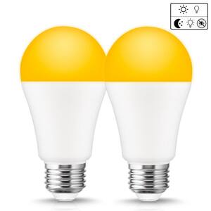 12-Watt, 100-Watt Equivalent A19 Dusk to Dawn LED Bug Light Bulb E26 Base in Yellow-Colored 2000K (2-Pack)