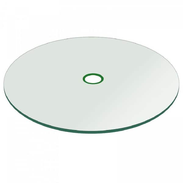 Fab Glass and Mirror 48 in. Clear Round Patio Glass Table Top, 1/4 in. Thickness Tempered Flat Edge Polished W/ 2 in. Hole