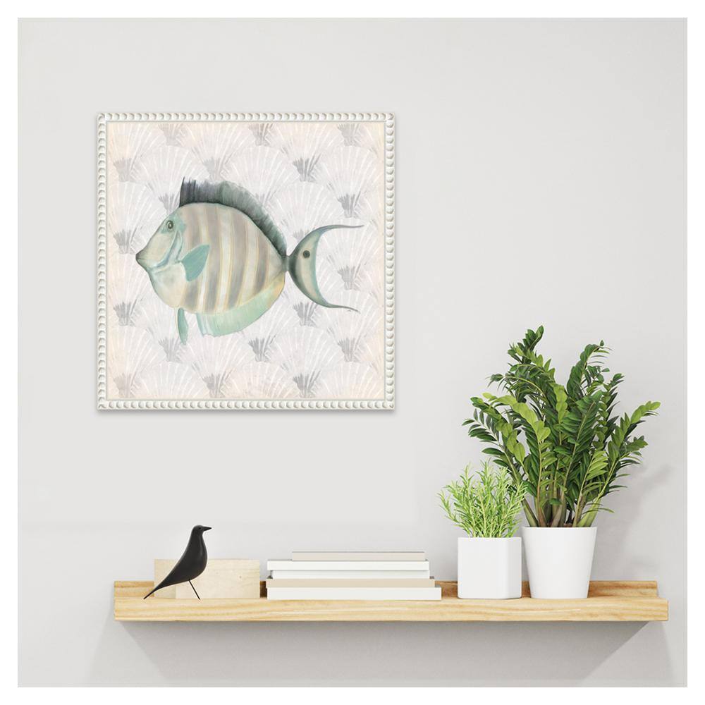 Neutral Vintage Fish Canvas Print with Beaded Frame
