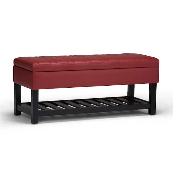 Simpli Home Memphis Storage Ottoman Bench in Crimson Red Faux Leather