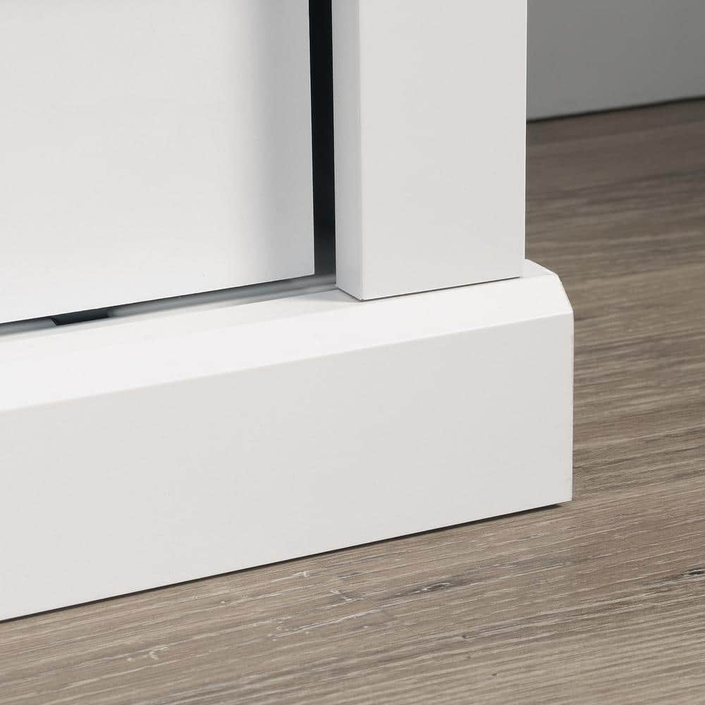 Soft White Farmhouse TV Stand with Oak Accent for 70" TVs