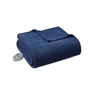 100 in. x 90 in. Electric Micro Fleece Navy King Heated Blanket