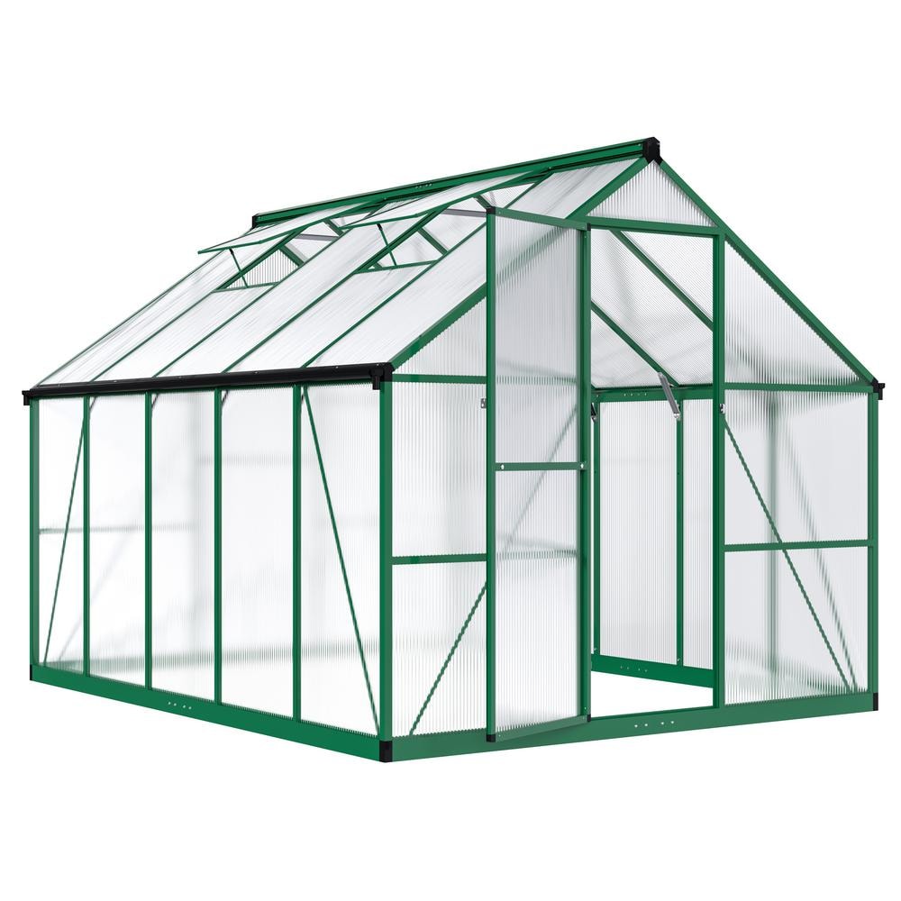 8x10 FT Green Polycarbonate Walk-In Greenhouse with Aluminum Frame