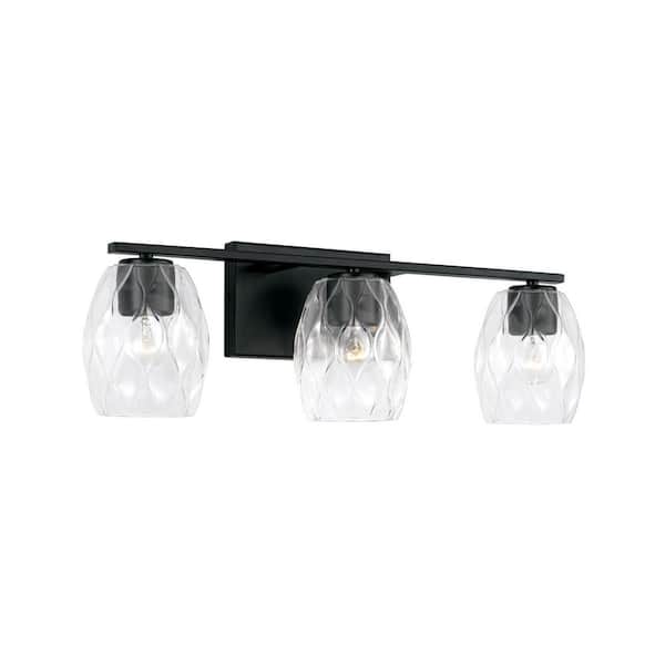 Capital Lighting Fixture Company Lucas 24 in. W x 8 in. H 3-Light Matte Black Vanity Light with Wavy Embossed Glass
