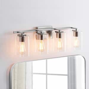 29 in. 4-Light Brushed Nickel Bathroom Vanity Light with Rectangle Glass Shades