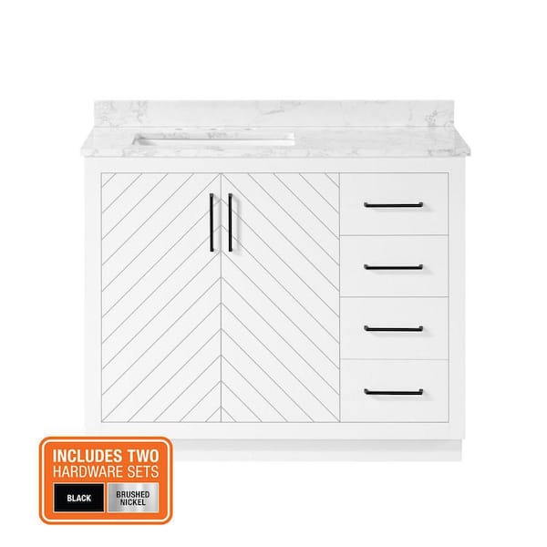 Huckleberry 42 in. Single Sink White Bath Vanity with White Engineered Marble Top (Assembled)