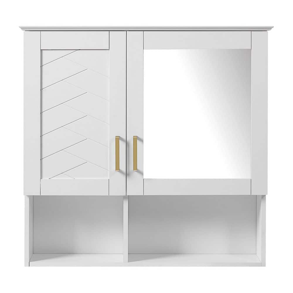 30 in. W x 29 in. H White Wood Rectangular Wall-Mount Soft Close Medicine Cabinet with Mirror, Adjustable, Open Shelf price history on PriceWatchPro